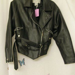 Black PVC vintage 90S? PU faux leather biker motorcycle jacket M 12 14 BB Dakota